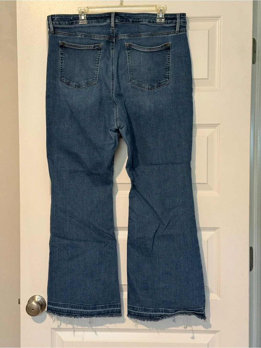 LOFT Blue Flare Jeans with frayed hem
